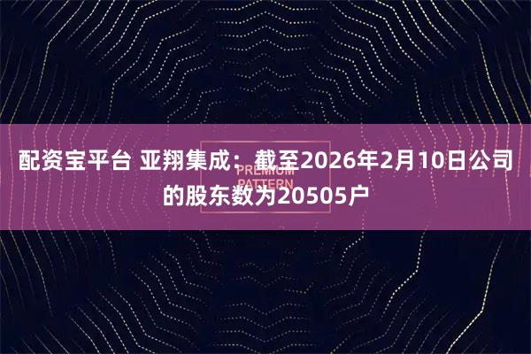 配资宝平台 亚翔集成：截至2026年2月10日公司的股东数为20505户